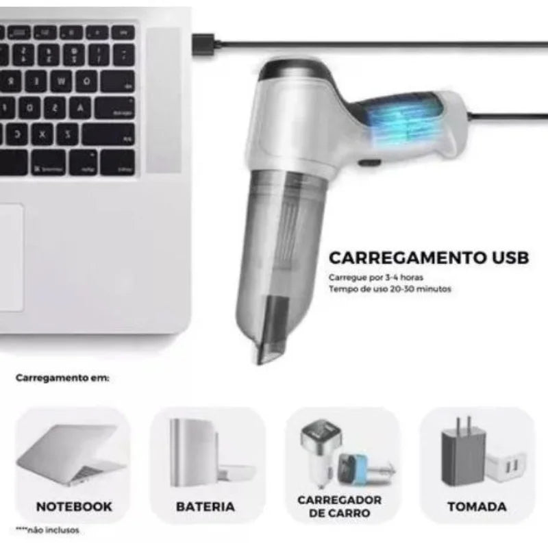 Aspirador de pó sem fio 3 em 1 para carro bivolt 9000Pa Mini casa e pó de uso duplo - Ultimas unidades!